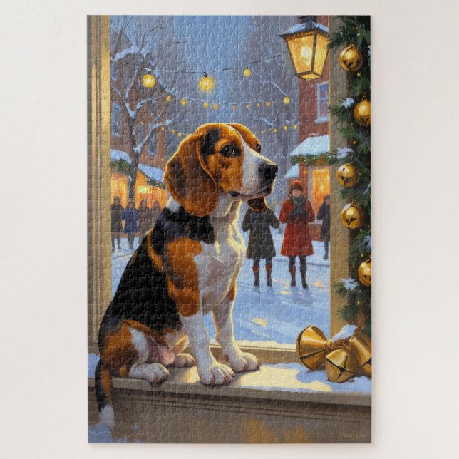Beagle With Christmas Lights Holiday Jigsaw Puzzle (Vertical)