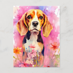 Beagle with flowers Watercolor Postcard