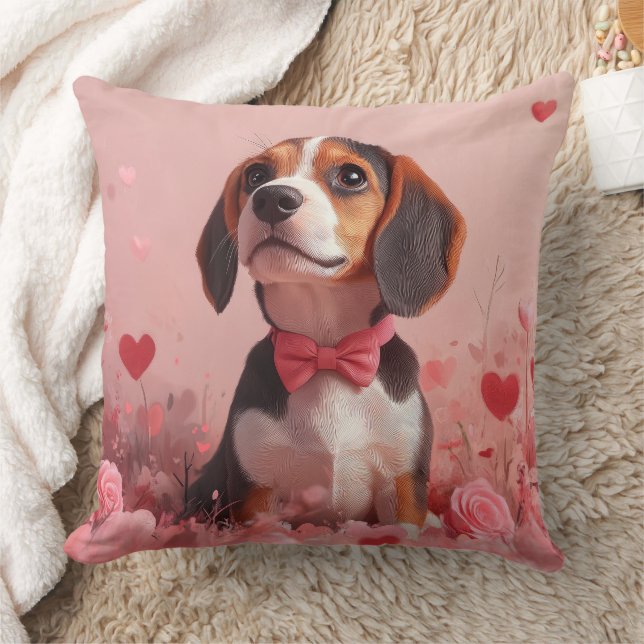 Beagle with Roses - Valentine's Day Cushion (Blanket)
