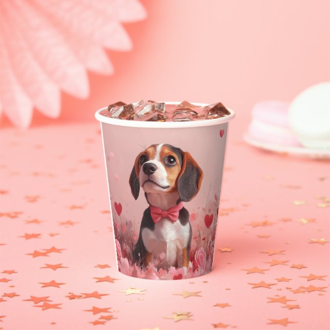 Beagle with Roses - Valentine's Day Paper Cups (Insitu)