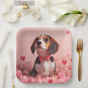 Beagle with Roses - Valentine's Day Paper Plate