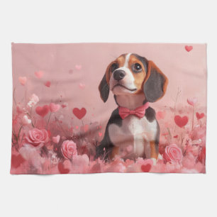 Beagle with Roses - Valentine's Day Tea Towel