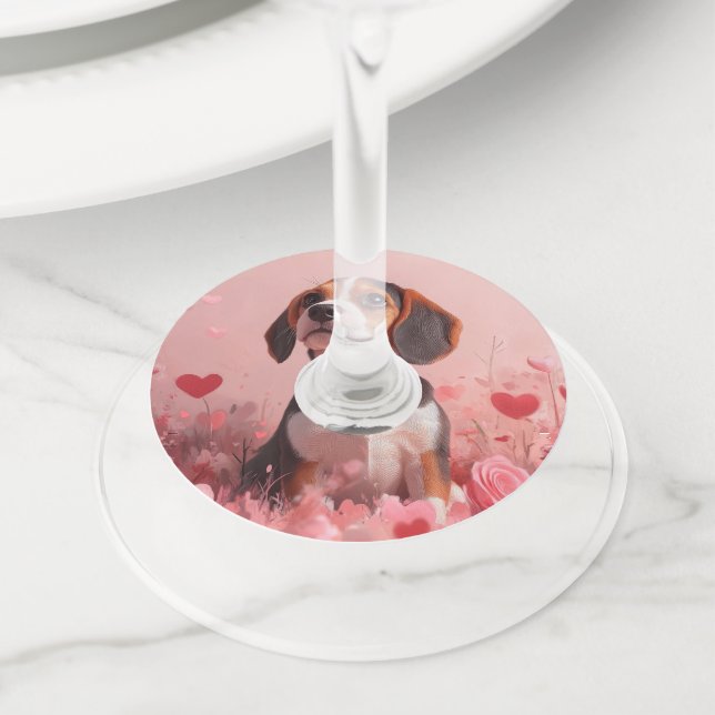 Beagle with Roses - Valentine's Day Wine Glass Tag (Close Up)