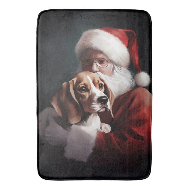 Beagle With Santa Claus Festive Christmas Bath Mat (Front Vertical)