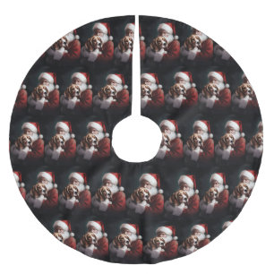 Beagle With Santa Claus Festive Christmas Brushed Polyester Tree Skirt