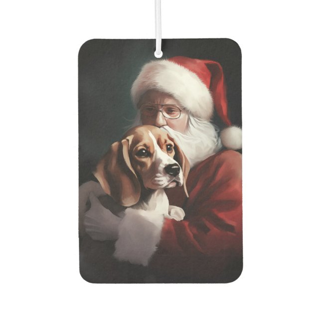 Beagle With Santa Claus Festive Christmas Car Air Freshener (Front)