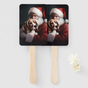 Beagle With Santa Claus Festive Christmas Hand Fan