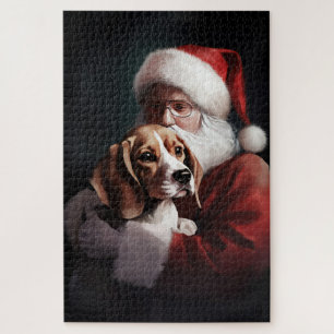 Beagle With Santa Claus Festive Christmas Jigsaw Puzzle