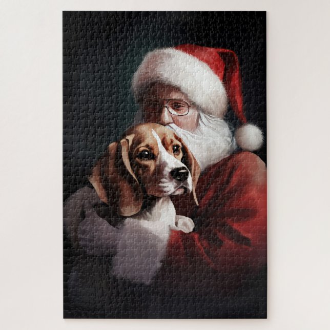 Beagle With Santa Claus Festive Christmas Jigsaw Puzzle (Vertical)