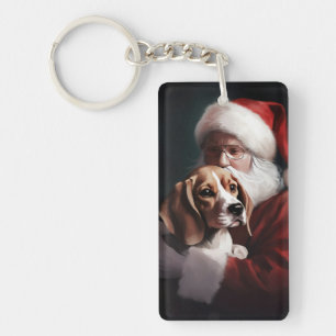 Beagle With Santa Claus Festive Christmas Key Ring