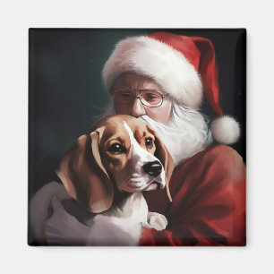 Beagle With Santa Claus Festive Christmas Magnet