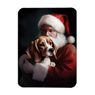 Beagle With Santa Claus Festive Christmas Magnet