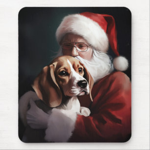 Beagle With Santa Claus Festive Christmas Mouse Pad
