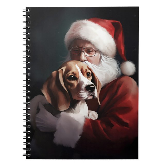 Beagle With Santa Claus Festive Christmas Notebook (Front)