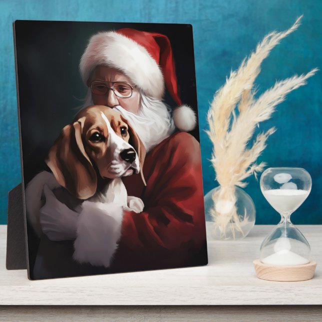 Beagle With Santa Claus Festive Christmas Plaque (Side)