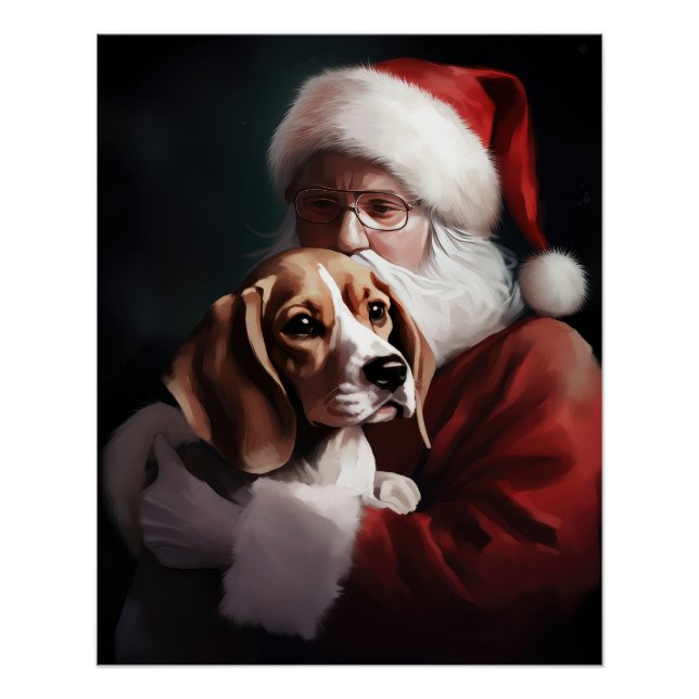 Beagle With Santa Claus Festive Christmas Poster (Front)