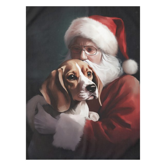 Beagle With Santa Claus Festive Christmas Tablecloth (Front)