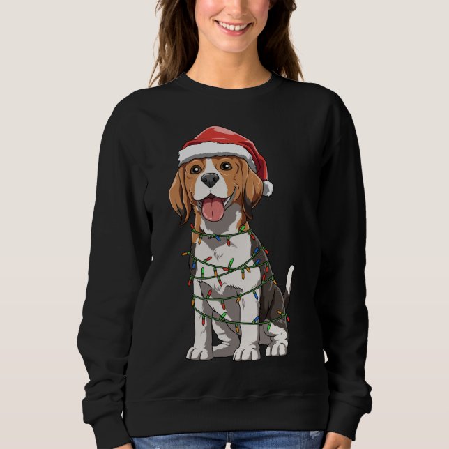 Beagle With Santa Hat Christmas Themed Beagle Love Sweatshirt (Front)