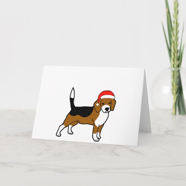 Beagle with Santa hat Holiday Card (Front)