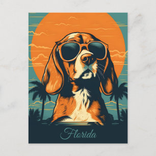 Beagle with sunglasses at a beach Custom Holiday Postcard
