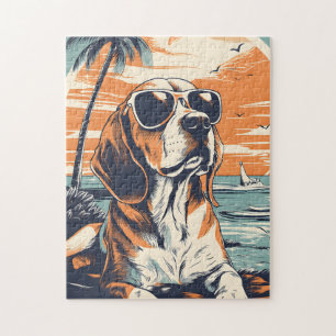 Beagle with sunglasses at a beach jigsaw puzzle