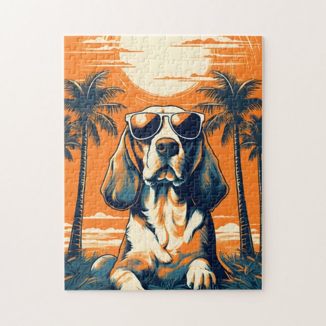 Beagle with sunglasses at a beach jigsaw puzzle (Vertical)