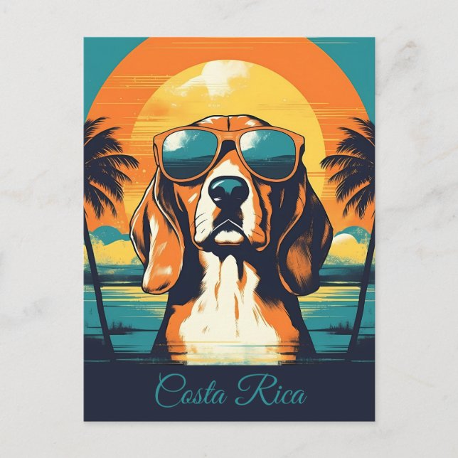Beagle with sunglasses at a tropical beach Custom Postcard (Front)