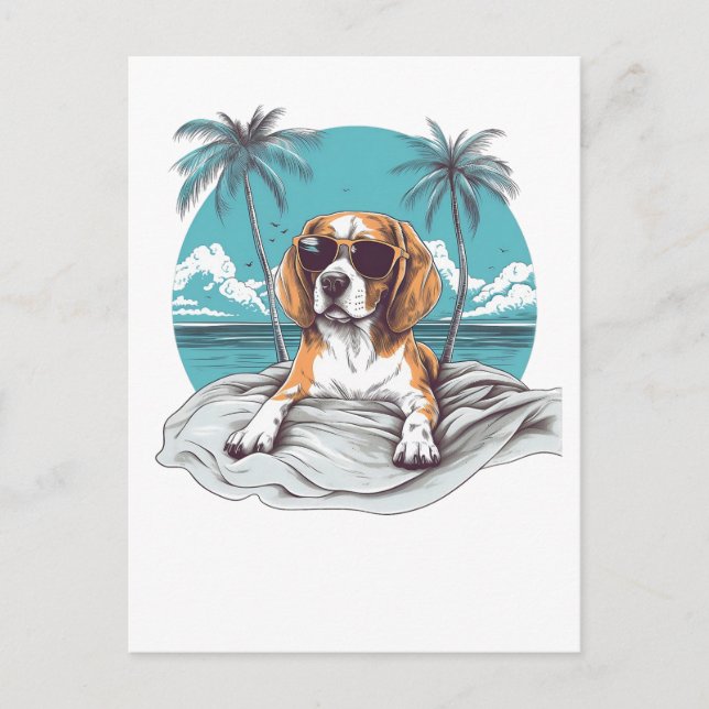 Beagle with sunglasses at the beach postcard (Front)