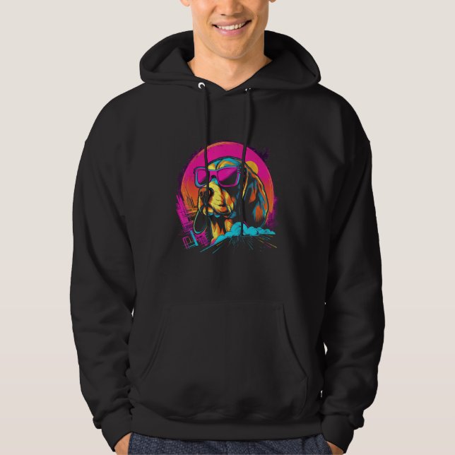 Beagle with Sunglasses Retro Design Hoodie (Front)