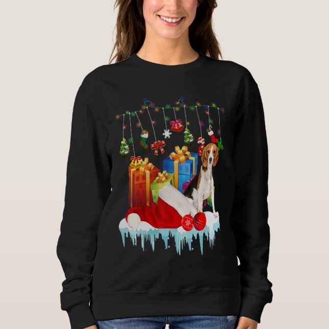 Beagle Xmas Dog Santa Hat Appearal Sweatshirt (Front)