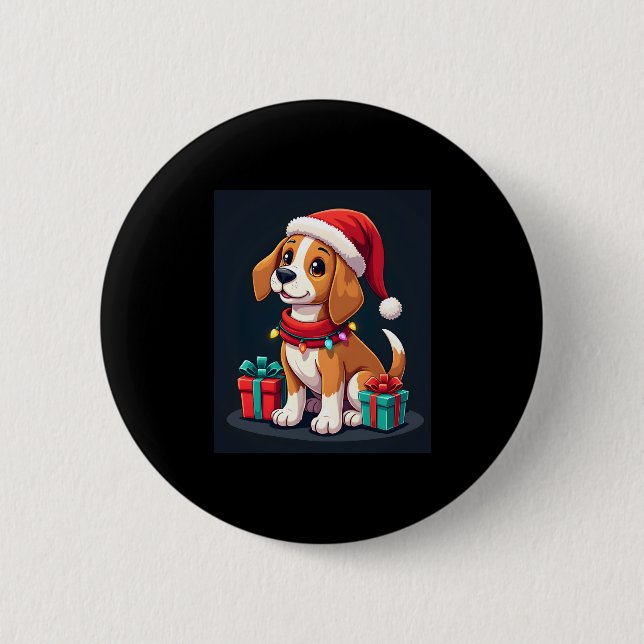 Beagle Xmas Lighting Santa Beagle Dog Christmas Ta 6 Cm Round Badge (Front)