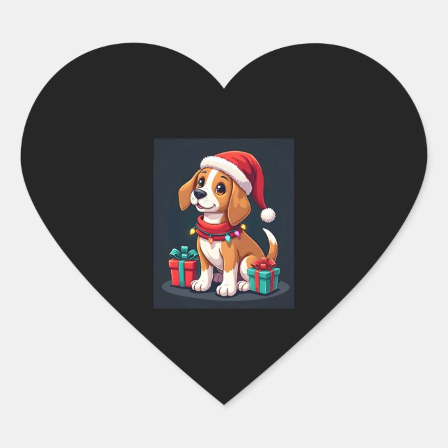 Beagle Xmas Lighting Santa Beagle Dog Christmas Ta Heart Sticker (Front)