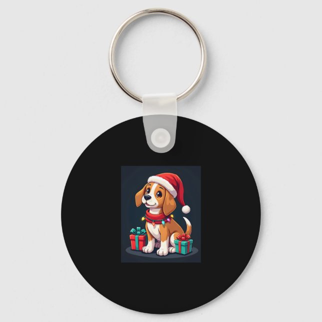 Beagle Xmas Lighting Santa Beagle Dog Christmas Ta Key Ring (Front)