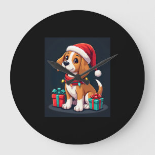 Beagle Xmas Lighting Santa Beagle Dog Christmas Ta Large Clock