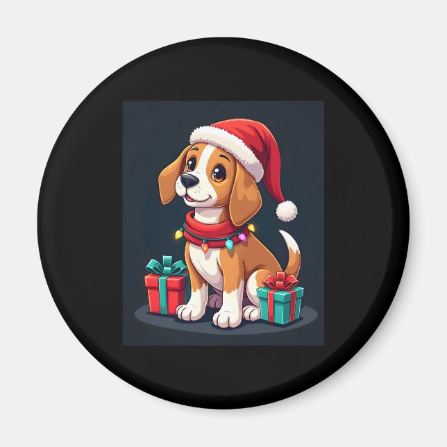 Beagle Xmas Lighting Santa Beagle Dog Christmas Ta Magnet (Front)