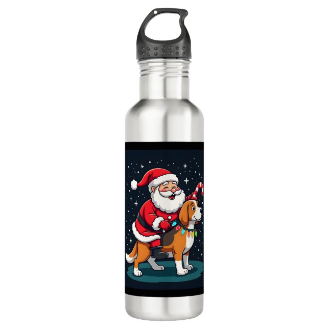 Beagle Xmas Lighting Santa Riding Beagle Dog Chris 710 Ml Water Bottle (Front)