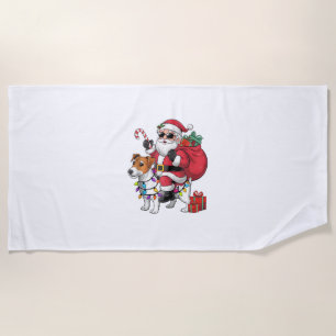 Beagle Xmas Lighting Santa Riding Beagle Dog Chris Beach Towel