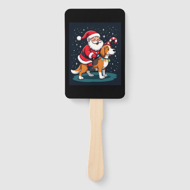 Beagle Xmas Lighting Santa Riding Beagle Dog Chris Hand Fan (Front)