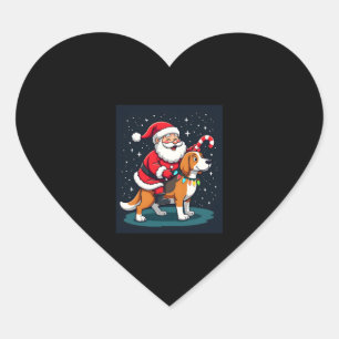 Beagle Xmas Lighting Santa Riding Beagle Dog Chris Heart Sticker