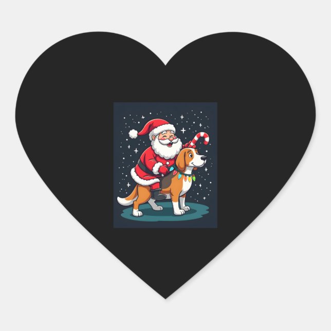 Beagle Xmas Lighting Santa Riding Beagle Dog Chris Heart Sticker (Front)
