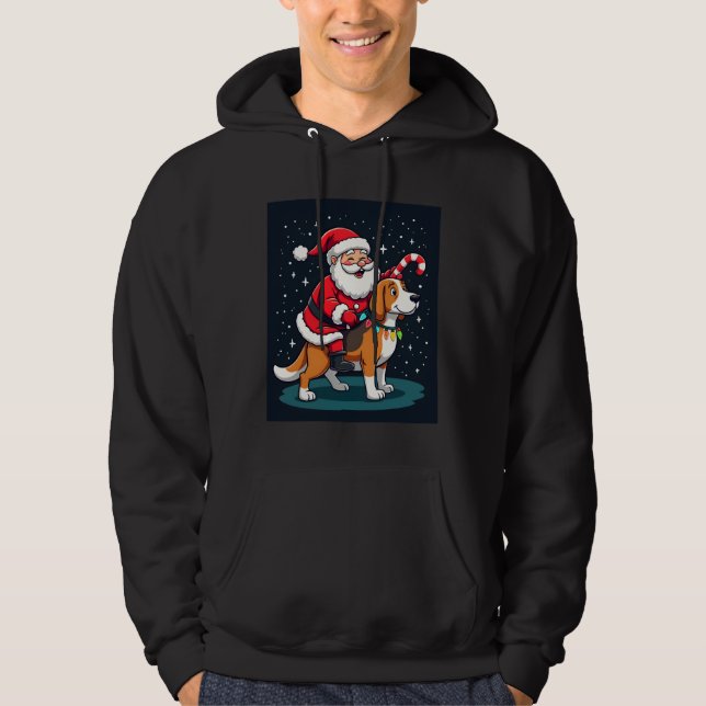 Beagle Xmas Lighting Santa Riding Beagle Dog Chris Hoodie (Front)