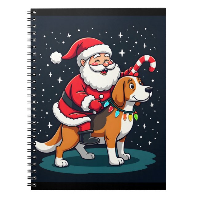 Beagle Xmas Lighting Santa Riding Beagle Dog Chris Notebook (Front)