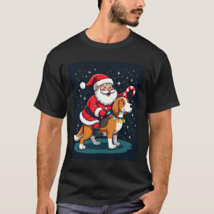 Beagle Xmas Lighting Santa Riding Beagle Dog Chris T-Shirt
