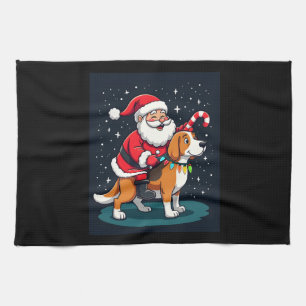 Beagle Xmas Lighting Santa Riding Beagle Dog Chris Tea Towel