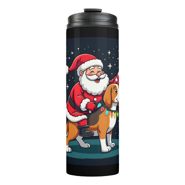 Beagle Xmas Lighting Santa Riding Beagle Dog Chris Thermal Tumbler (Front)
