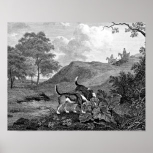 Beagles Black and White Vintage Art Poster