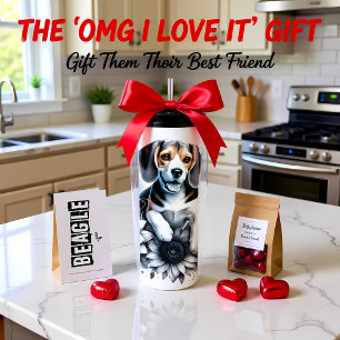 Beagle's Grayscale Floral Charm Thermal Tumbler