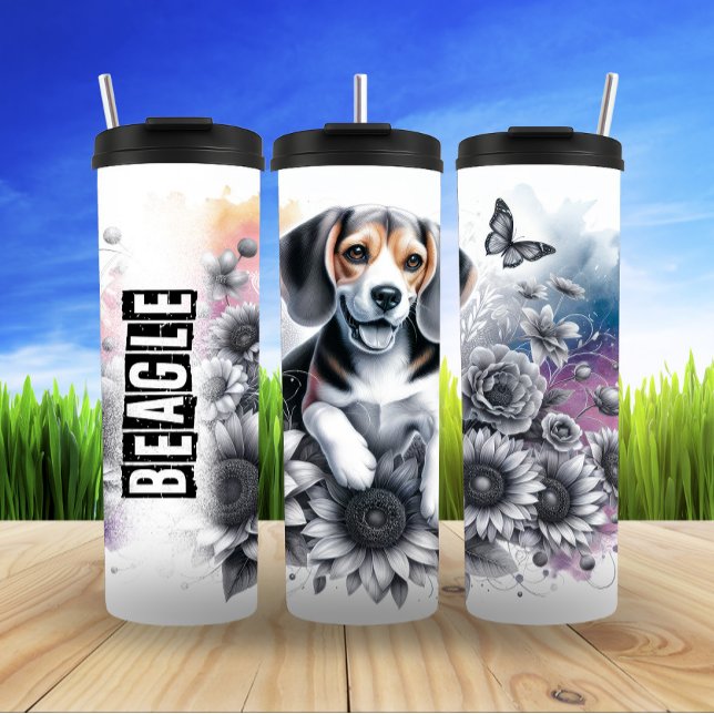 Beagle's Grayscale Floral Charm Thermal Tumbler (Creator Uploaded)