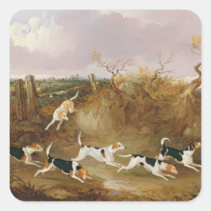 Beagles in Full Cry, 1845 (oil on canvas) Square Sticker
