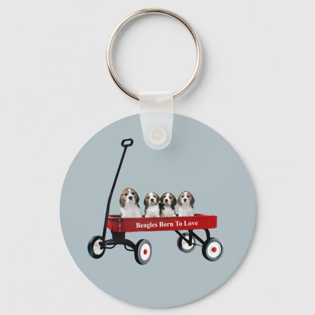 Beagles In Wagon Keychain (Front)